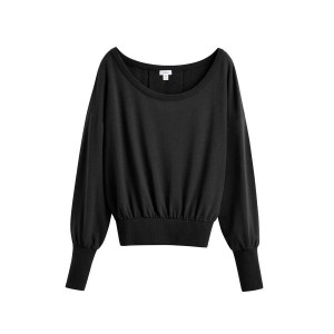 Női Cuyana French Terry Boatneck Pulóverek Fekete | SOM954CF