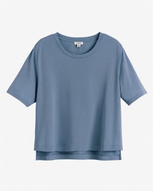 Női Cuyana Pima Cropped Tee Póló Kék | VNR2256CD