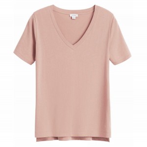 Női Cuyana Pima V-Neck Tee Póló Rózsaszín | YDA7669RO