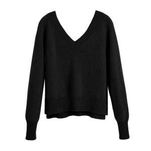 Női Cuyana Recycled Cashmere Deep V-Neck Pulóverek Fekete | XIK6879TX