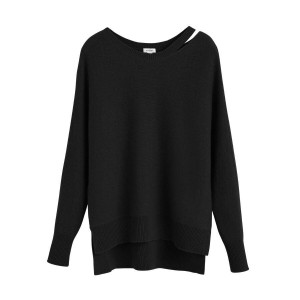 Női Cuyana Recycled Cashmere Split-Neck Pulóverek Fekete | OWJ3227GD