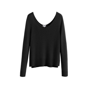 Női Cuyana Single-Origin Cashmere Scoop Neck Pulóverek Fekete | QHL7231GZ