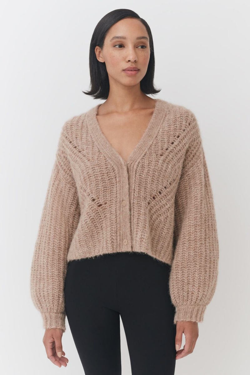 Női Cuyana Alpaca Gyapjú Cropped Kardigán Khaki | CVM2819IZ