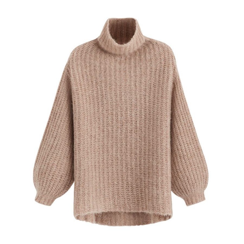 Női Cuyana Alpaca Gyapjú Turtleneck Pulóverek Khaki | NWS7857RA