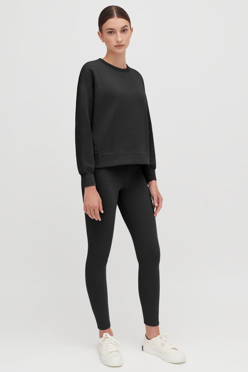 Női Cuyana Fleece Cropped Pulóverek Fekete | OPC6074TQ