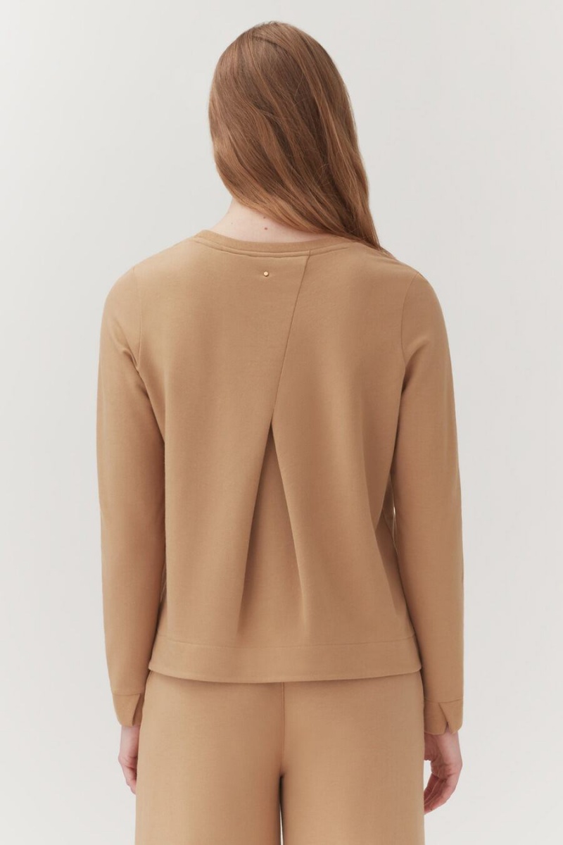 Női Cuyana French Terry Pleat-Back Pulóverek Barna | YQS243EJ