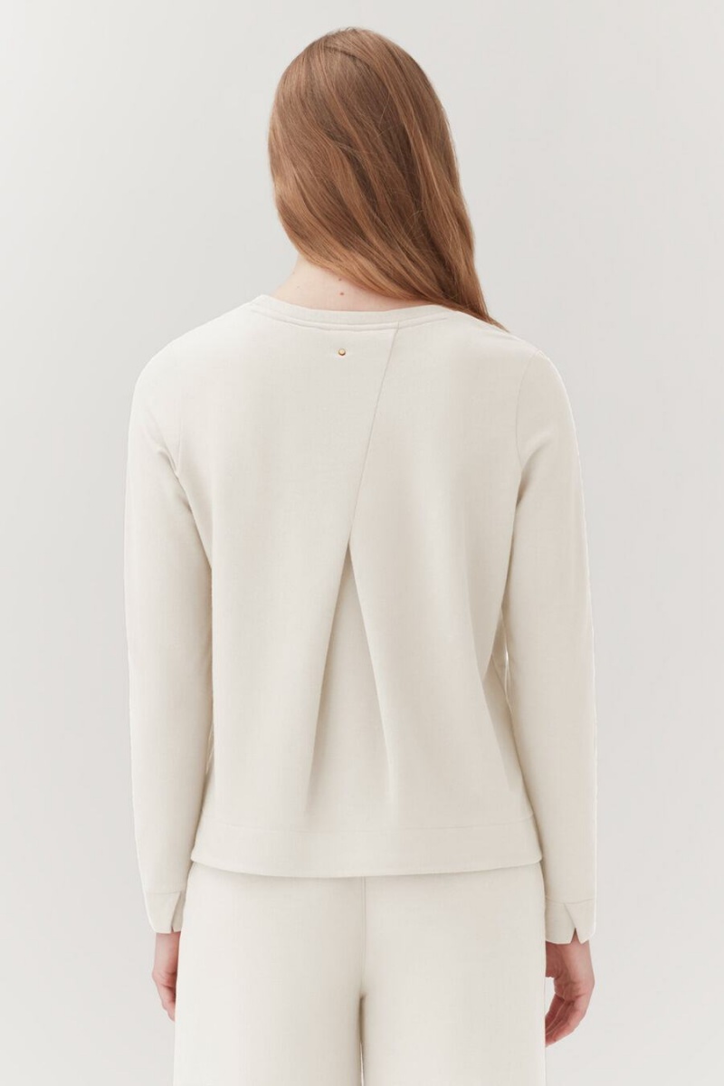 Női Cuyana French Terry Pleat-Back Pulóverek Fehér | KAU9932GA