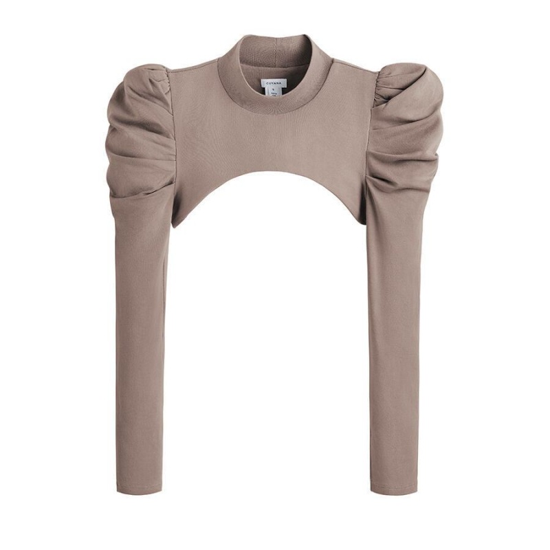 Női Cuyana French Terry Puff Sleevelette Póló Világos Barna | JDU6667GA