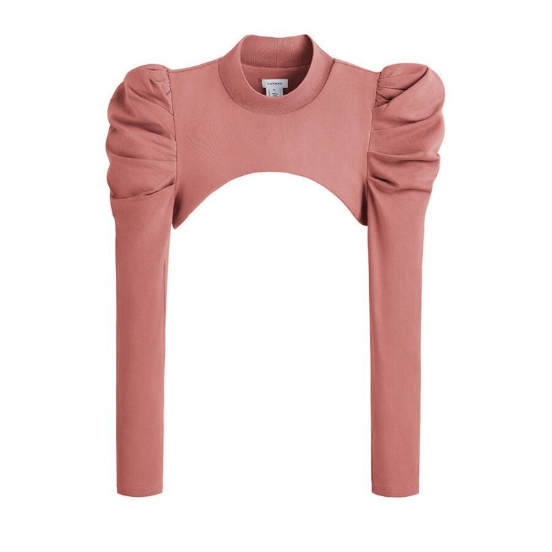 Női Cuyana French Terry Puff Sleevelette Póló Rózsaszín | RLV7566PJ