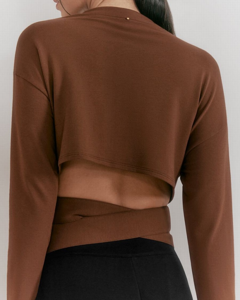 Női Cuyana French Terry Wrap Top Póló Sötétbarna | KNJ7879JY