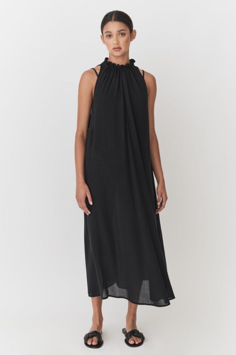 Női Cuyana Gathered-Neck Maxi Cover Up Ruha Fekete | GGL6582GQ