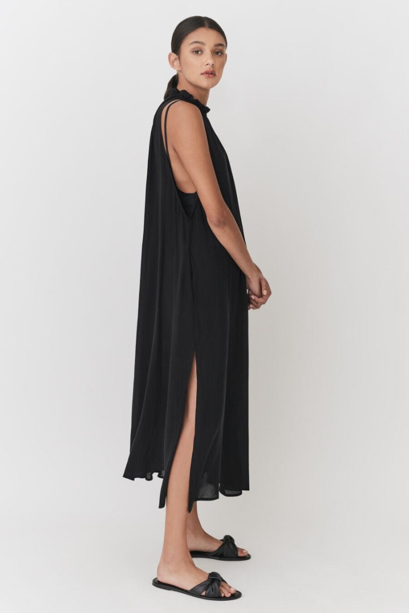 Női Cuyana Gathered-Neck Maxi Cover Up Ruha Fekete | GGL6582GQ