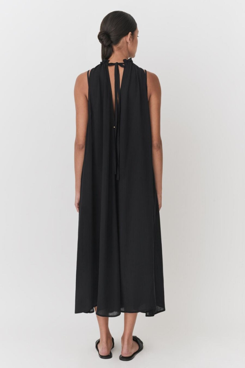 Női Cuyana Gathered-Neck Maxi Cover Up Ruha Fekete | GGL6582GQ