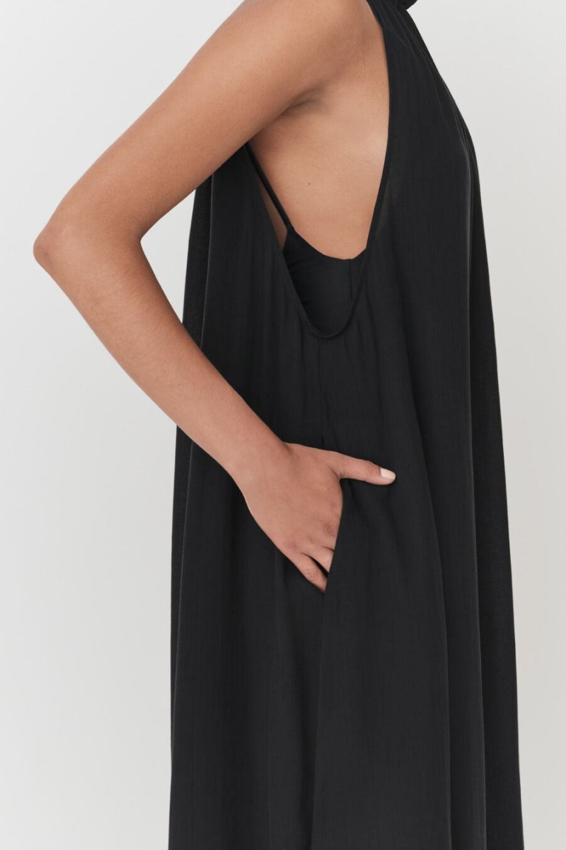 Női Cuyana Gathered-Neck Maxi Cover Up Ruha Fekete | GGL6582GQ