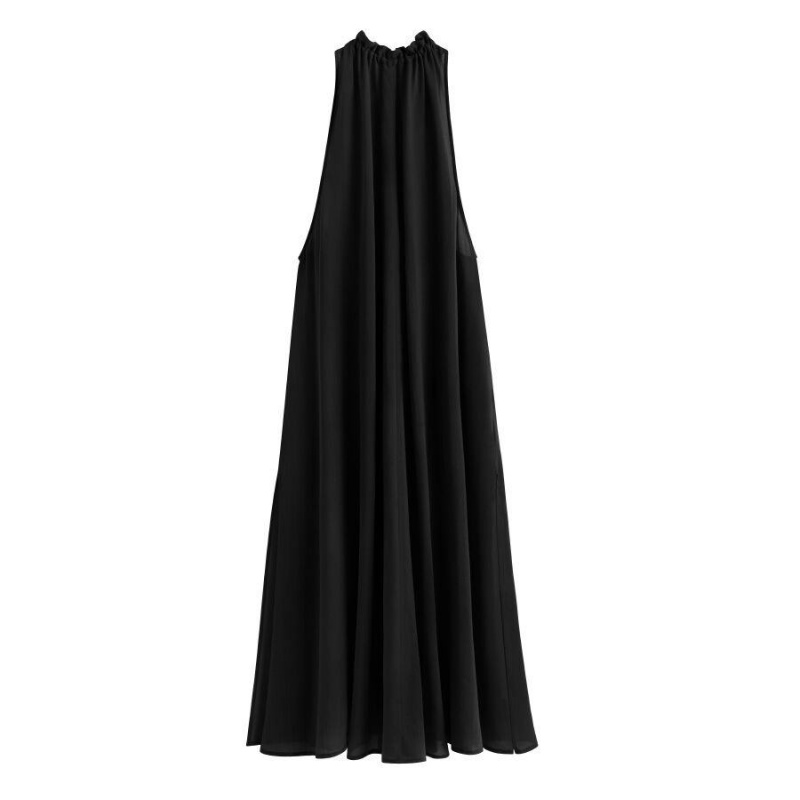 Női Cuyana Gathered-Neck Maxi Cover Up Ruha Fekete | GGL6582GQ