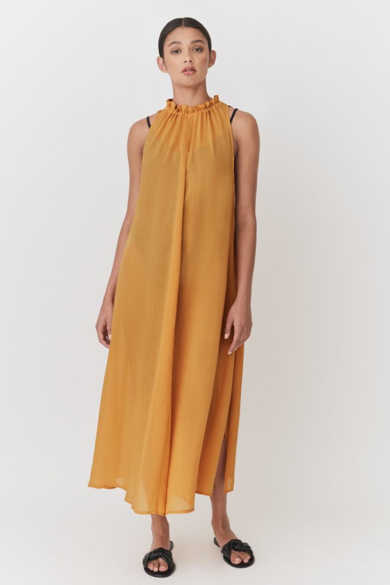 Női Cuyana Gathered-Neck Maxi Cover Up Ruha Sárga | NWZ3251LN