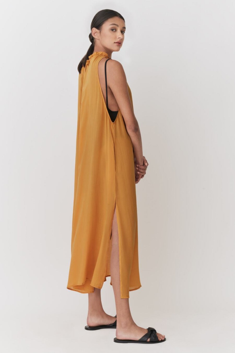 Női Cuyana Gathered-Neck Maxi Cover Up Ruha Sárga | NWZ3251LN