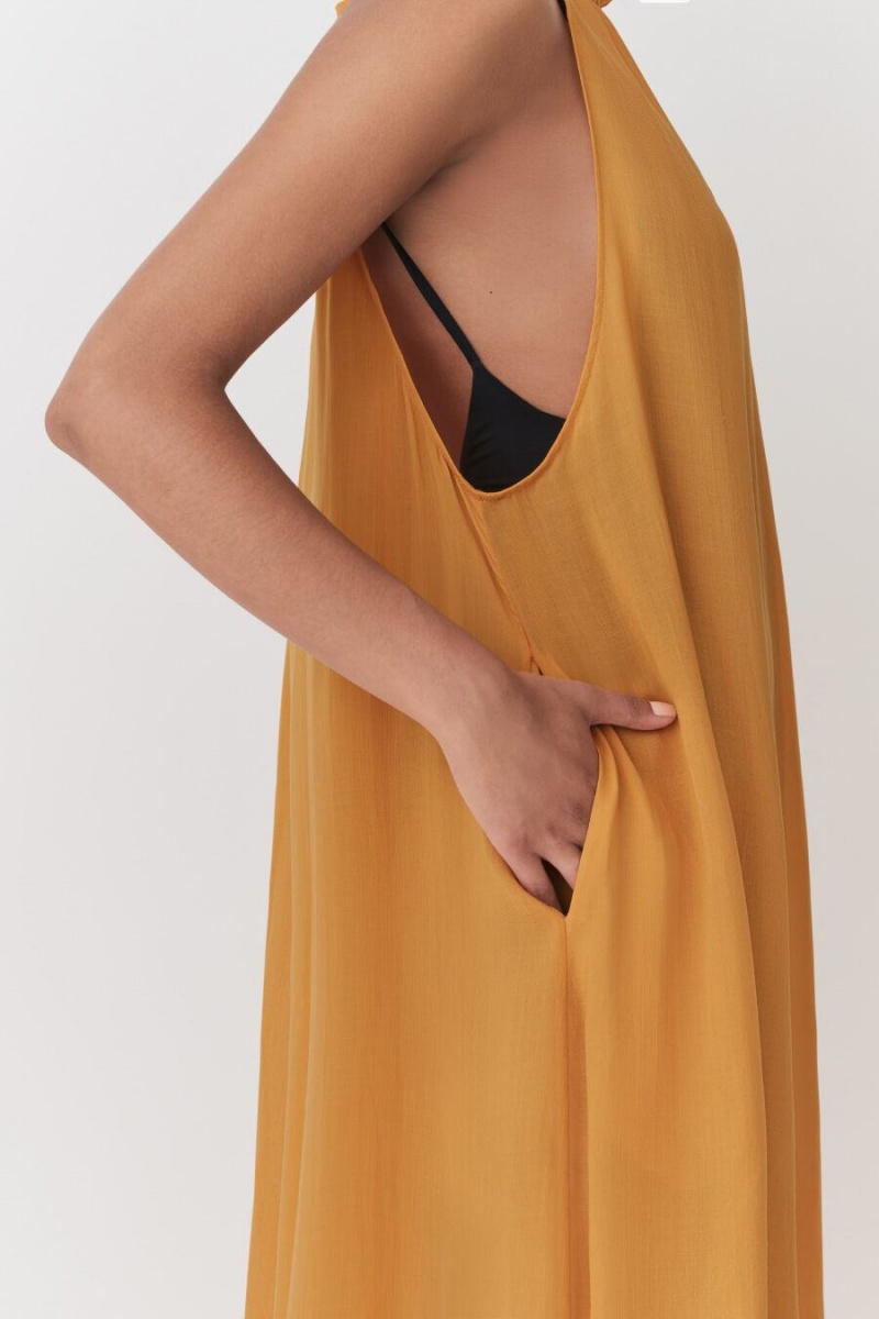 Női Cuyana Gathered-Neck Maxi Cover Up Ruha Sárga | NWZ3251LN