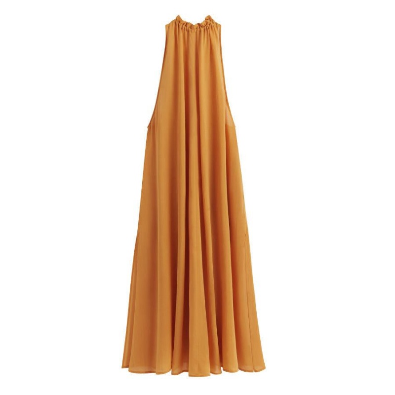 Női Cuyana Gathered-Neck Maxi Cover Up Ruha Sárga | NWZ3251LN