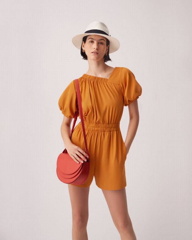 Női Cuyana Gathered Front Jumpsuit Sárga | LOQ118XK