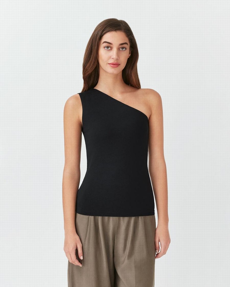 Női Cuyana One Shoulder Top Ujjatlan Póló Fekete | JMJ388FO