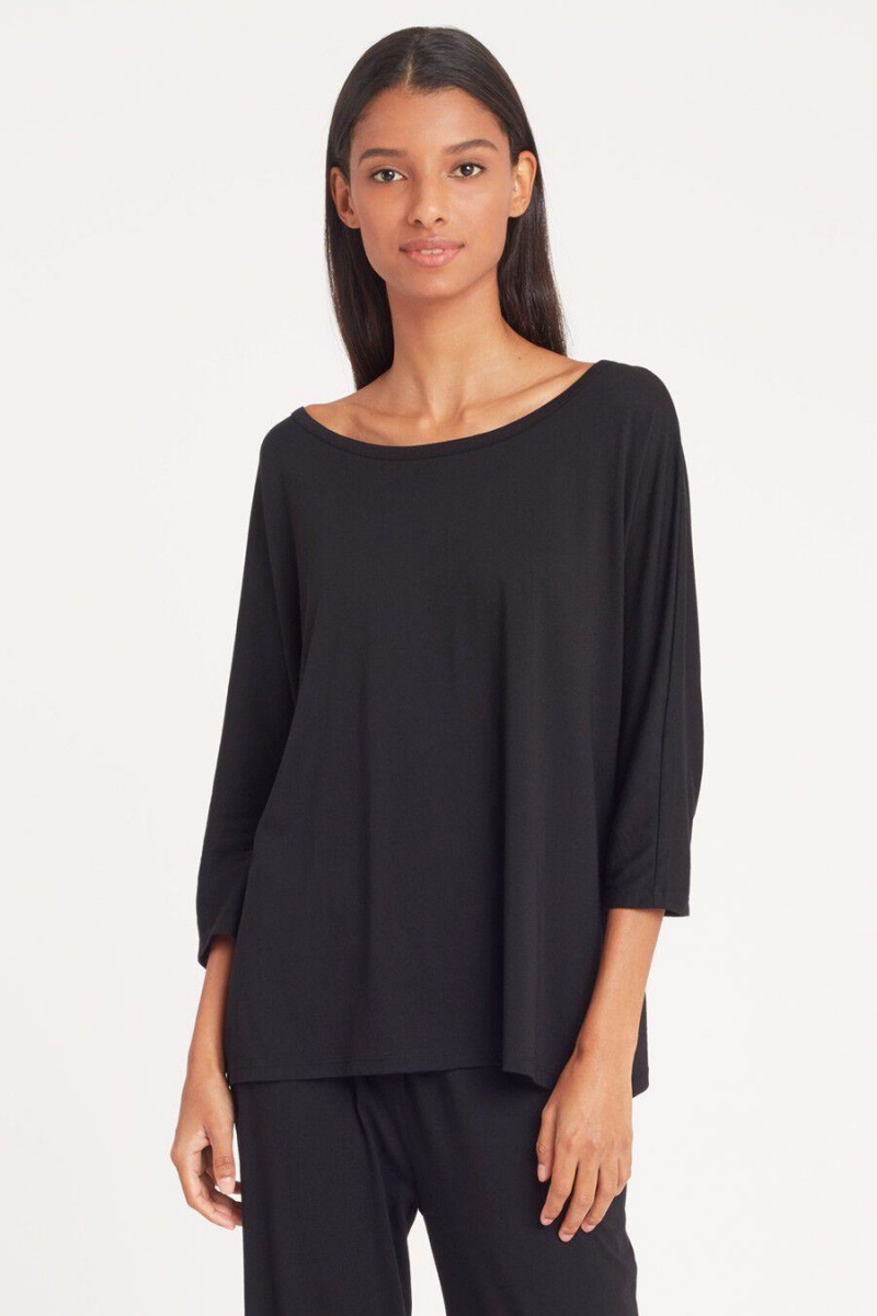 Női Cuyana Organic Pima Drape-Back Póló Fekete | LUO7586DA