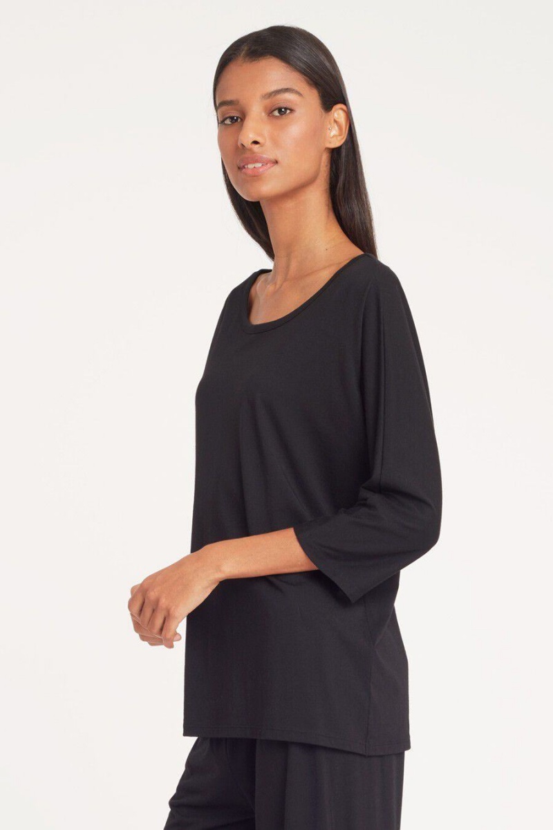 Női Cuyana Organic Pima Drape-Back Póló Fekete | LUO7586DA