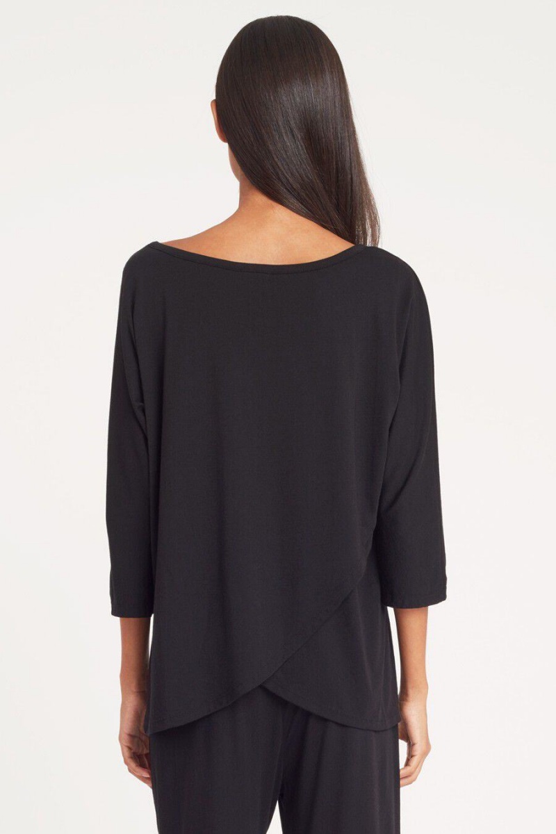 Női Cuyana Organic Pima Drape-Back Póló Fekete | LUO7586DA