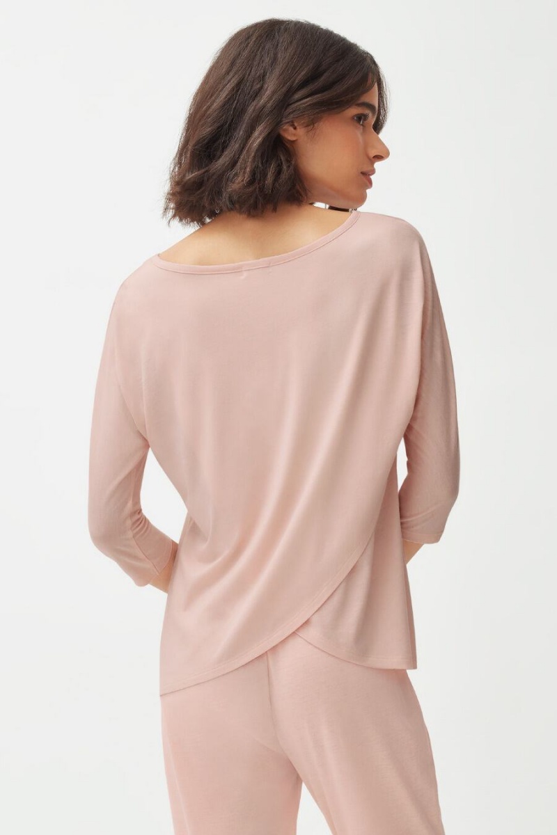 Női Cuyana Organic Pima Drape-Back Póló Rózsaszín | BVU398BM