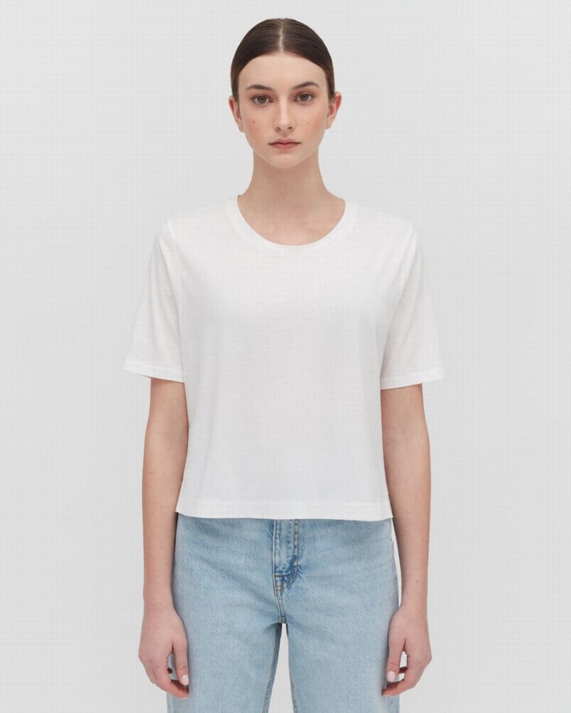 Női Cuyana Pima Cropped Tee Póló Fehér | OOM2997GN