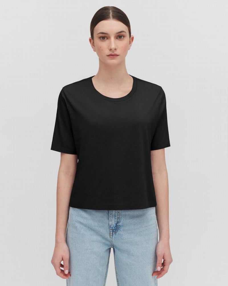 Női Cuyana Pima Cropped Tee Póló Fekete | HMW3358FH