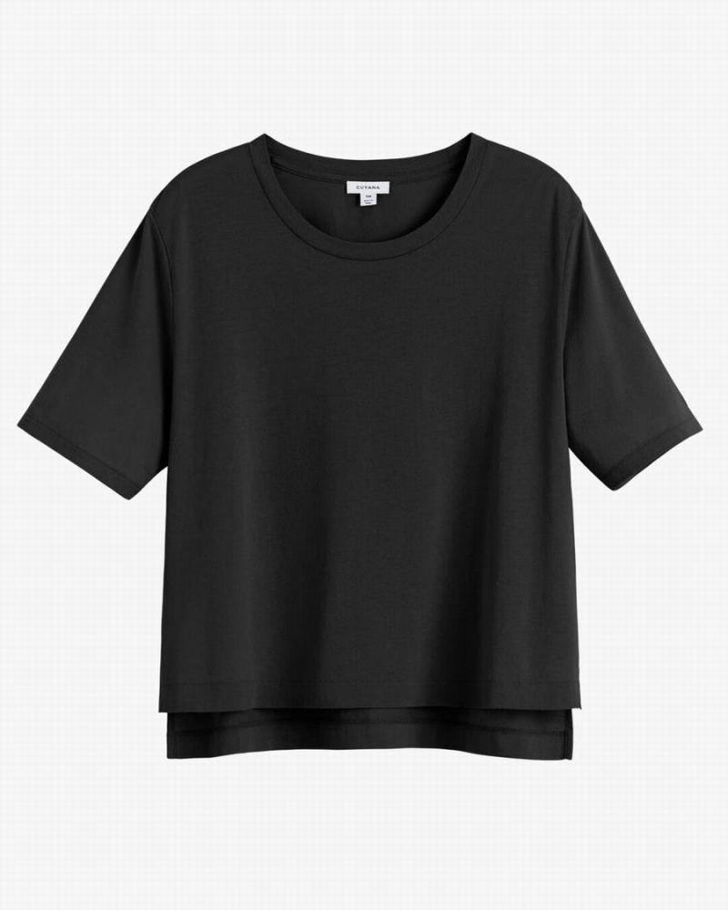 Női Cuyana Pima Cropped Tee Póló Fekete | HMW3358FH