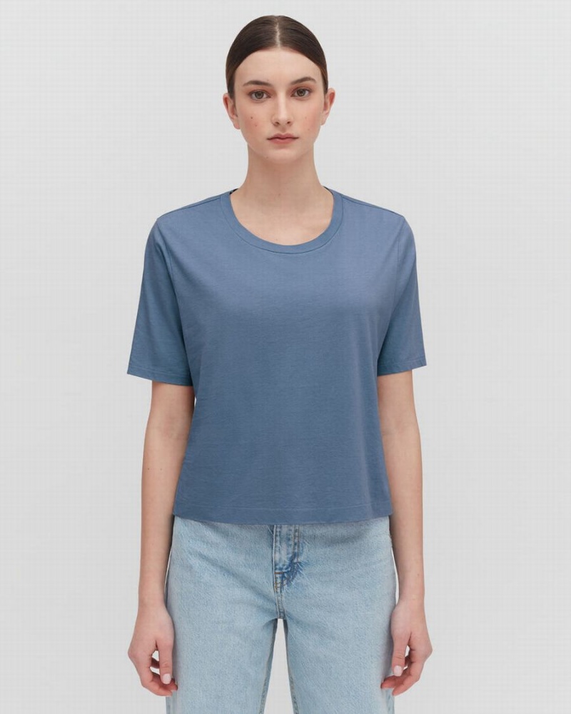 Női Cuyana Pima Cropped Tee Póló Kék | VNR2256CD