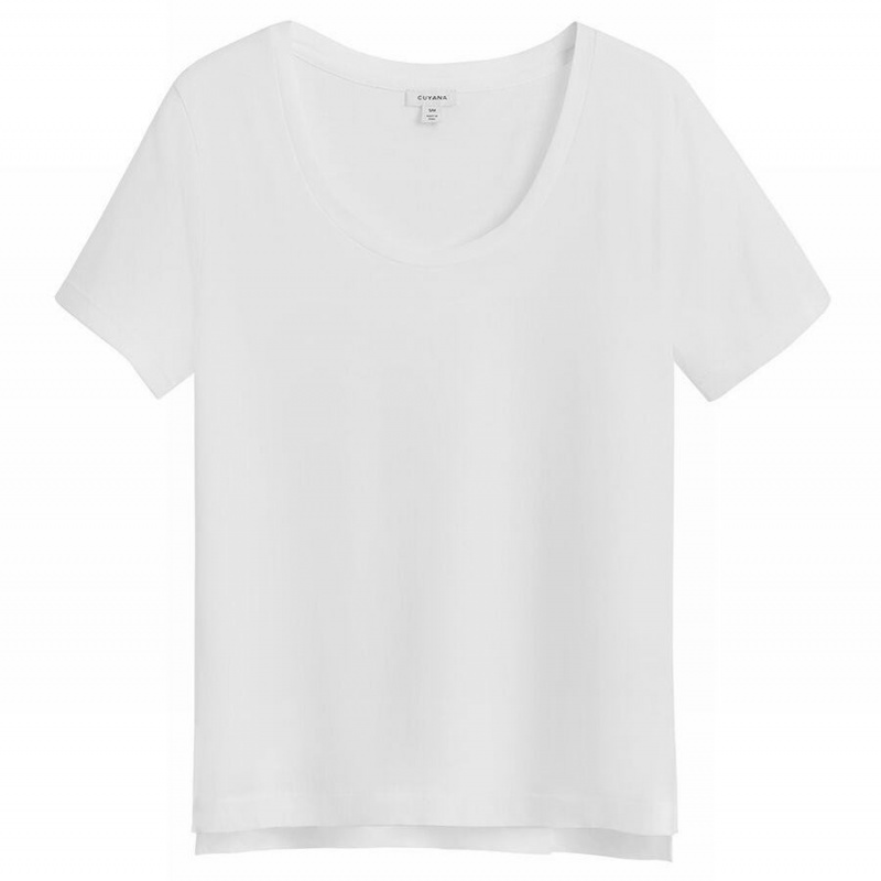 Női Cuyana Pima Scoop Neck Tee Póló Fehér | UHK4550MR