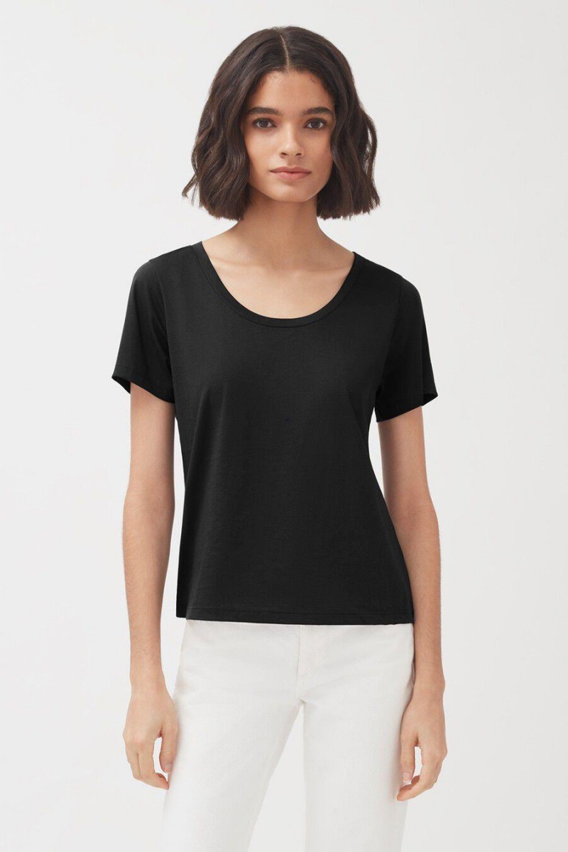 Női Cuyana Pima Scoop Neck Tee Póló Fekete | TEO2965SX