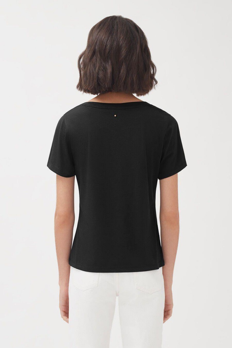 Női Cuyana Pima Scoop Neck Tee Póló Fekete | TEO2965SX