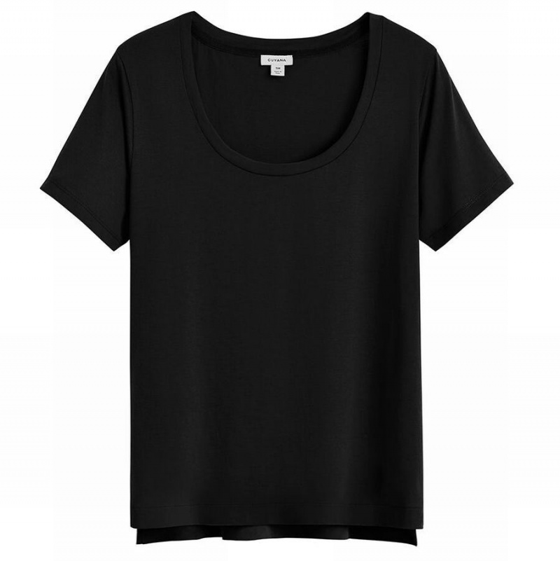 Női Cuyana Pima Scoop Neck Tee Póló Fekete | TEO2965SX