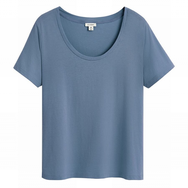 Női Cuyana Pima Scoop Neck Tee Póló Kék | XQQ5638MJ