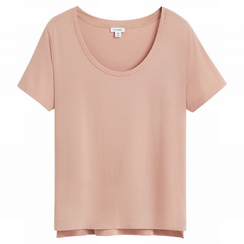 Női Cuyana Pima Scoop Neck Tee Póló Rózsaszín | RSH9162XI