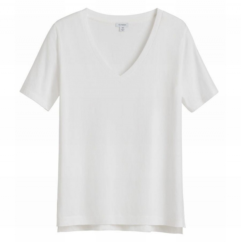 Női Cuyana Pima V-Neck Tee Póló Fehér | BWS8665QN