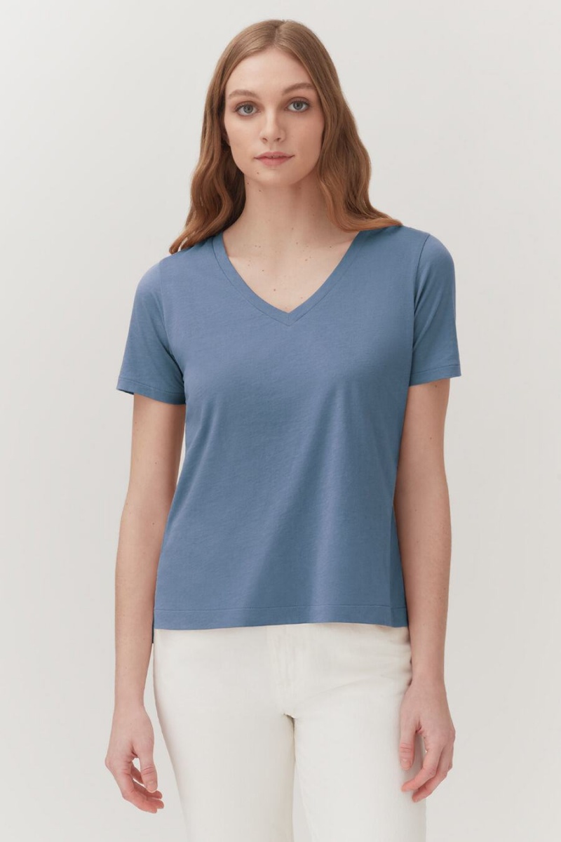 Női Cuyana Pima V-Neck Tee Póló Kék | QMG8559CP