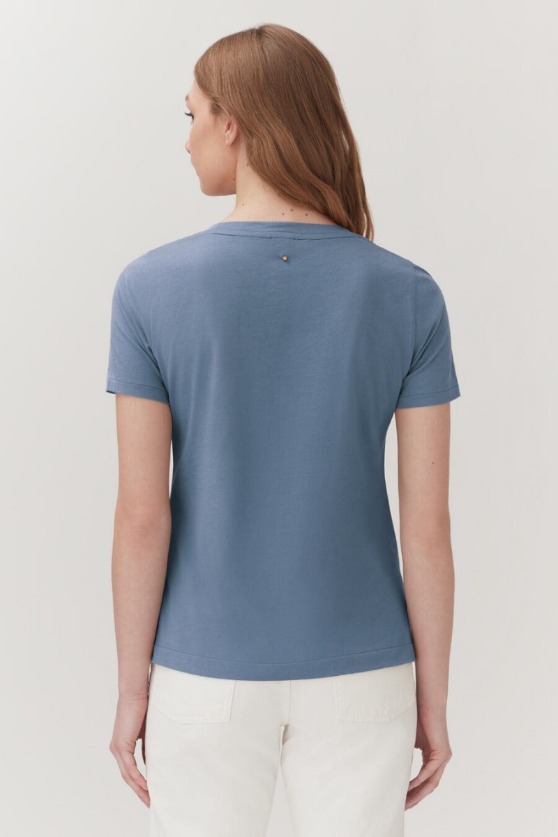 Női Cuyana Pima V-Neck Tee Póló Kék | QMG8559CP