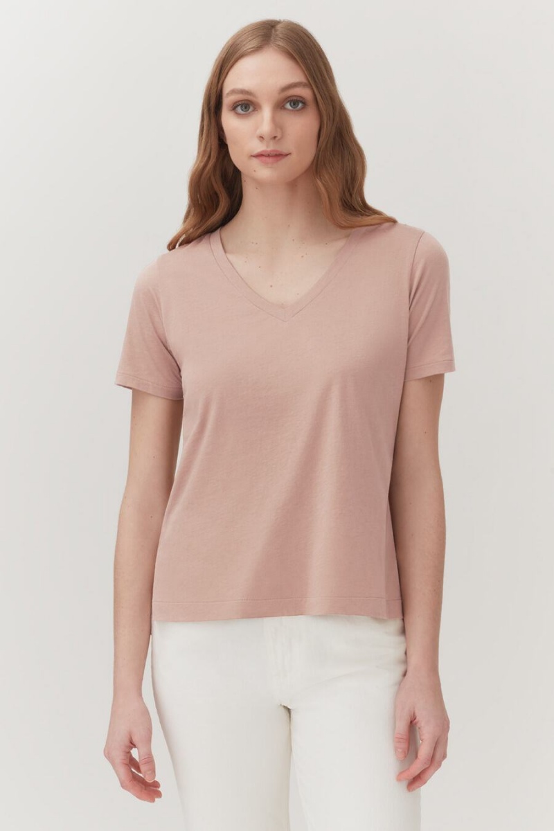 Női Cuyana Pima V-Neck Tee Póló Rózsaszín | YDA7669RO