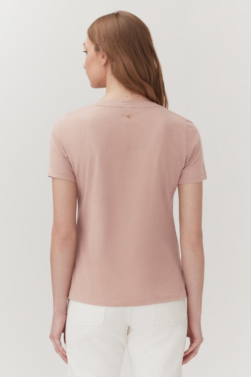 Női Cuyana Pima V-Neck Tee Póló Rózsaszín | YDA7669RO