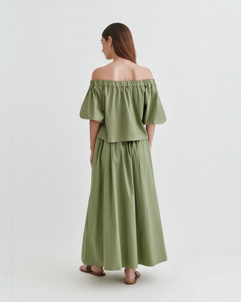 Női Cuyana Poplin Off-The-Shoulder Vágott Felsők Zöld | KWU2318LI