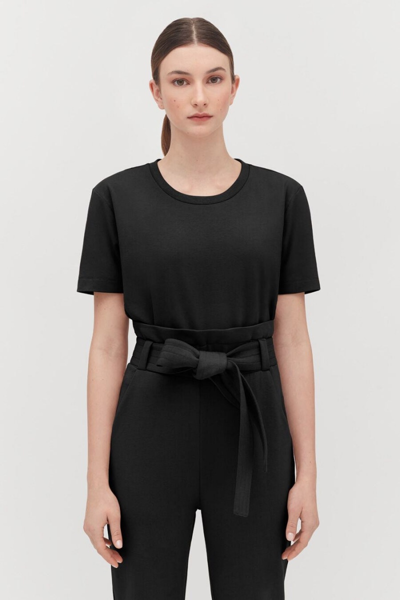 Női Cuyana Párnázott Shoulder Cropped Tee Póló Fekete | HIE285VT