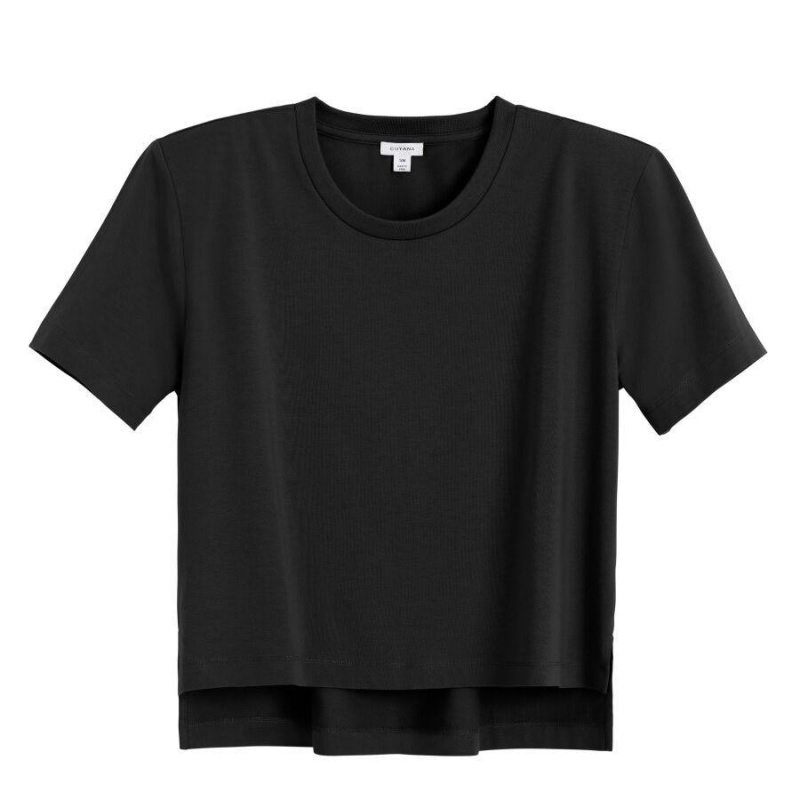 Női Cuyana Párnázott Shoulder Cropped Tee Póló Fekete | HIE285VT