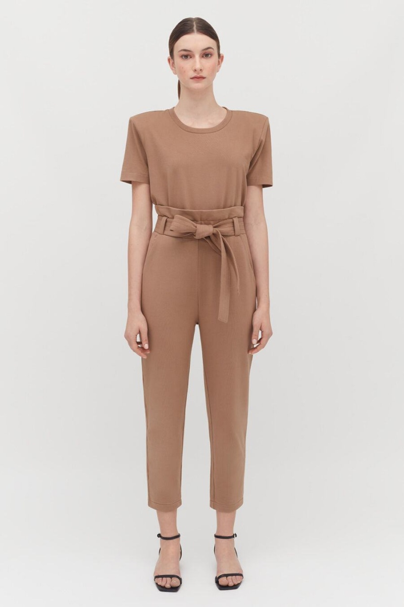 Női Cuyana Párnázott Shoulder Cropped Tee Póló Khaki | RWK8145FK