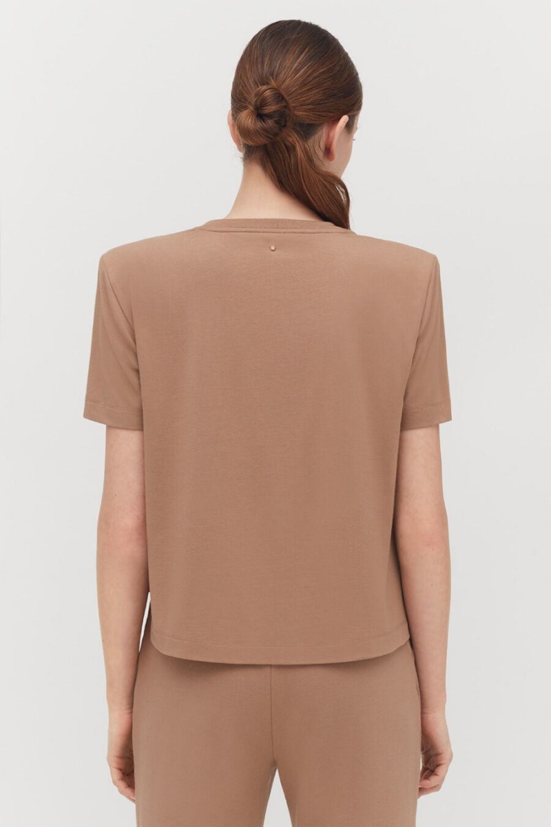 Női Cuyana Párnázott Shoulder Cropped Tee Póló Khaki | RWK8145FK