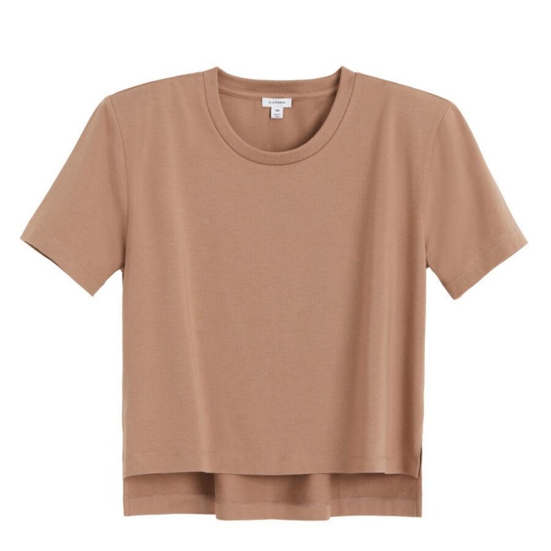 Női Cuyana Párnázott Shoulder Cropped Tee Póló Khaki | RWK8145FK